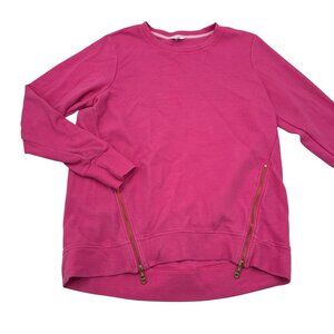 Crown & Ivy Pink Textured Long Sleeve Cotton Sweatshirt Gold Zipper Accents Wome